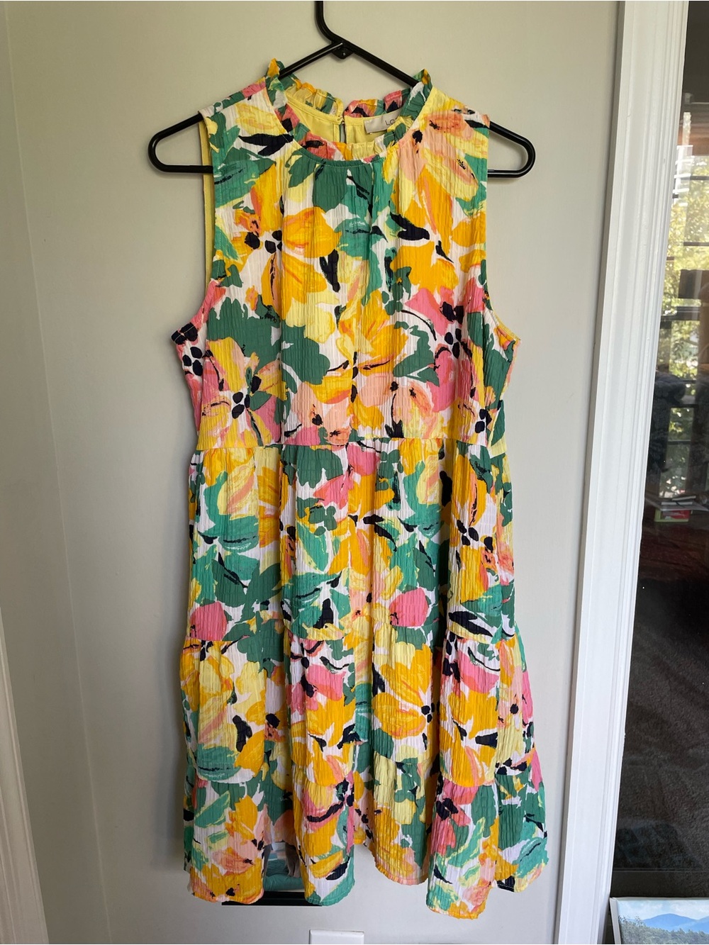 LOFT Floral Tiered Mini Dress in Yellow, Green & Pink